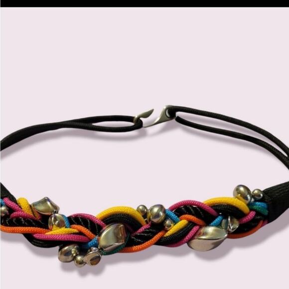 Retro 80's VNTG Beaded braided rope belt M/L - Picture 2 of 4